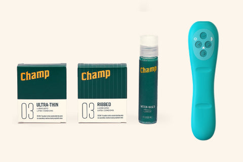 Get Poco, the targeted G- Spot Vibrator and the Champ starter kit with 3 ultra-thin condoms, 3 ribbed condoms, and 1 water-based lube. Maximize pleasure for you and your partner.