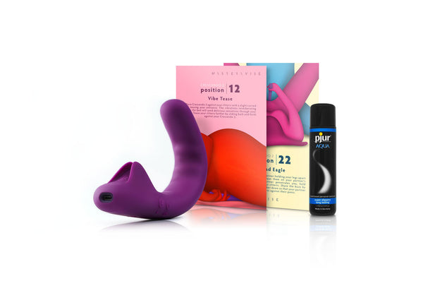 Everything you need for a not-so-quiet night in: the revolutionary Crescendo 2 Vibrator, luxurious lube & our beautiful intimate Playcards.